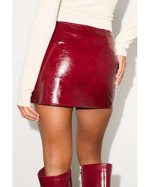 Lulus Red Oriya Patent Button-Front Mid-Rise Mini Skirt
