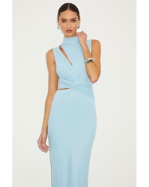 Lulus Blue Kamara Mesh Cutout Knotted Midi Dress