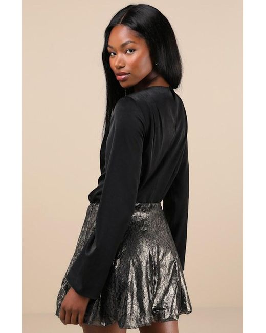 Lulus Black Majorly Glam Lace Bubble-Hem Mini Skirt