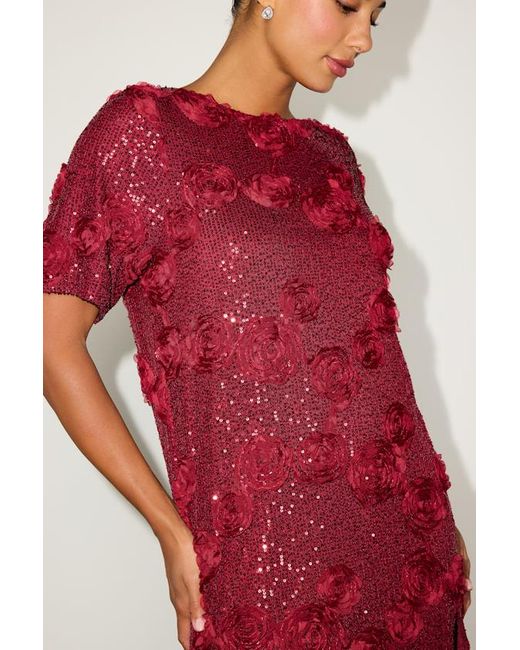 Lulus Red Kayleena Sequin Rosette Tie-Back Shift Dress