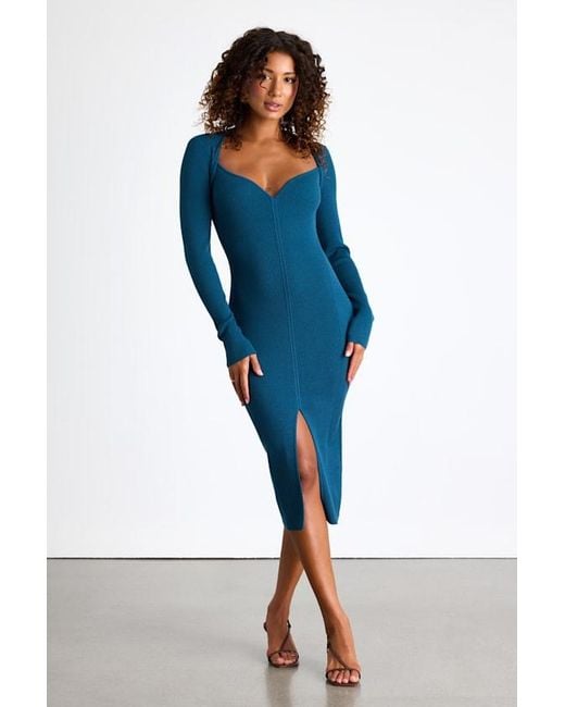 Lulus Adoring Me Dark Ribbed Long Sleeve Midi Sweater Dress in Blue | Lyst Lulus Adoring Me Dark Ribbed Long Sleeve Midi Sweater Dress in Blue | Lyst