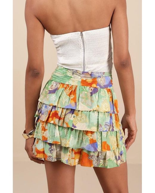 Lulus Multicolor Halyna Multi Boho Print Tiered Mini Skirt