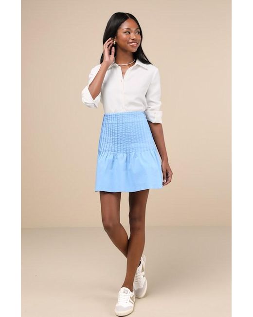 Lulus Blue Exceptional Sweetie Pintuck High-Rise Mini Skirt