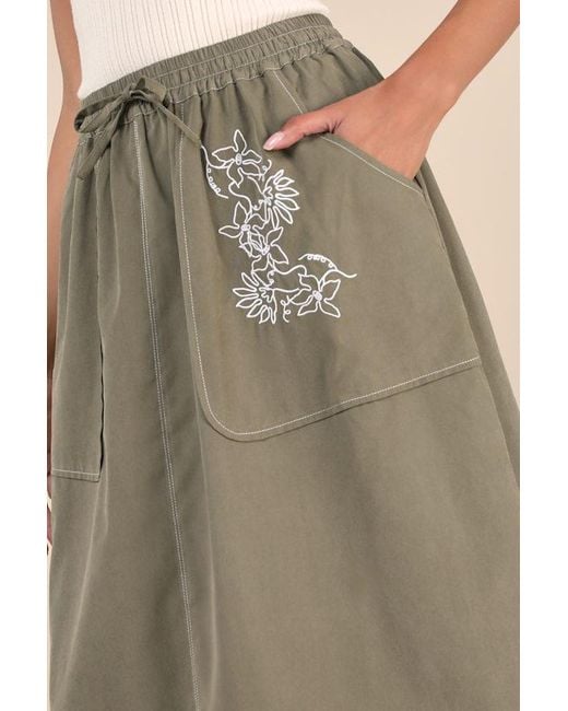 Native Youth Natural Evelyn Embroidered Floral Midi Skirt