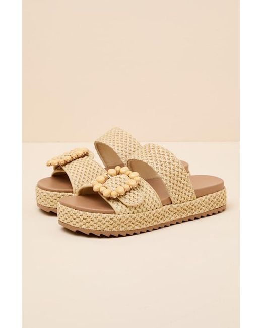 Lulus Natural Babette Raffia Buckle Platform Slide Sandals