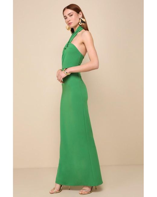 Lulus Green Mesmerizing Perfection Halter Neck Backless Maxi Dress