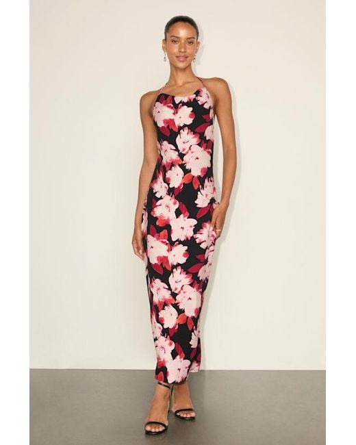 Lulus Red Valdria Floral Cowl Halter Midi Dress