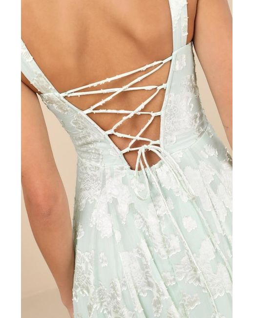 Lulus Natural Loira Mint Burnout Jacquard Lace-Up Midi Dress