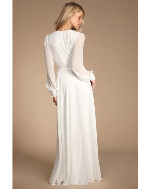 Lulus My Whole Heart Long Sleeve Wrap Dress in Natural Lyst UK