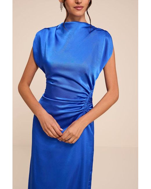 Lulus Blue Marybeth Satin Open-Back Maxi Dress