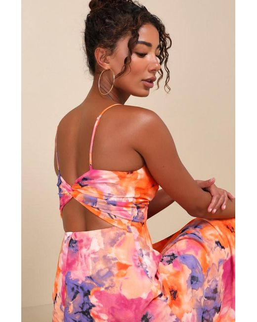 Lulus Red Radiant Feelings And Floral Chiffon Midi Dress