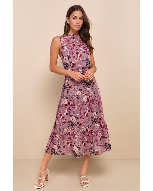 Lulus Pink In My Dreams Floral Print Midi Dress