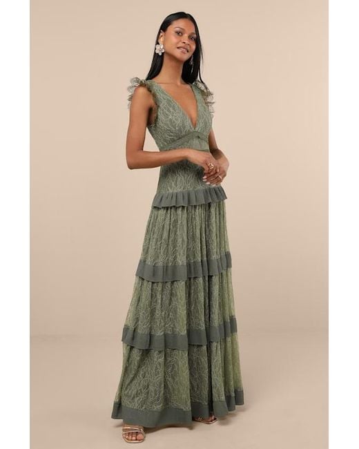 lulus green tiered dress Green Floral Organza Tiered Maxi Dress | Womens | Large (Available in M) | 100% Polyester | Lulus | Homecoming