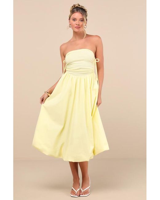Lulus Brown Chrissa Strapless Drawstring Midi Dress