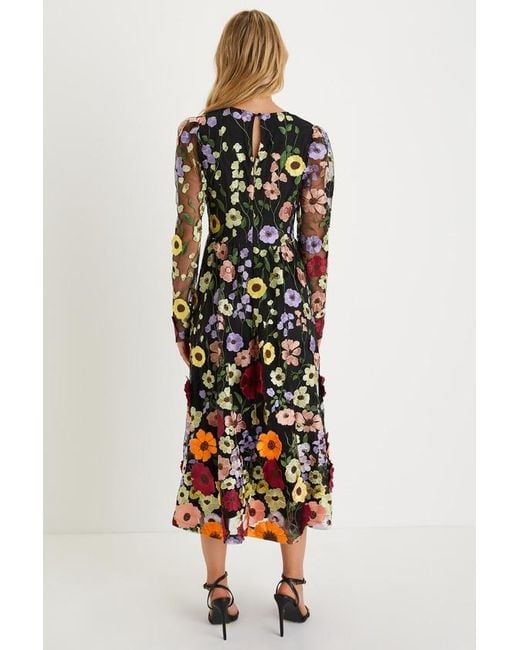 Lulus Black Impressive Blossom 3D Floral Embroidered Midi Dress