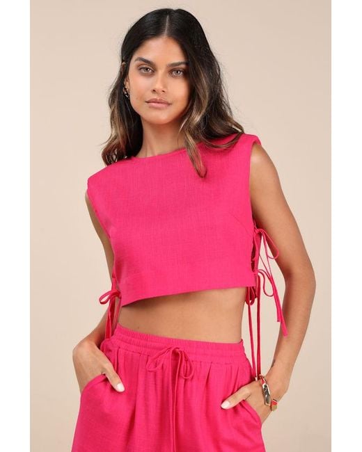 Lulus Pink Irida Tie-Side Sleeveless Crop Top
