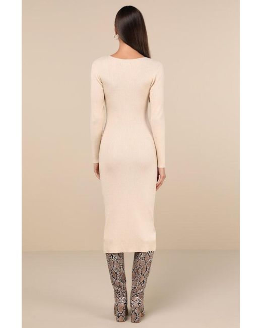 Lulus Natural Demure Attitude Ribbed Asymmetrical Midi Sweater Dress