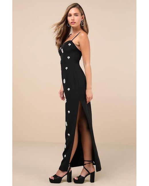 Lulus Natural Completely Regal Rhinestone Sleeveless Column Maxi Dress