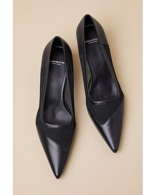 Vagabond Black Lykke Leather Mesh Kitten Heel Pumps