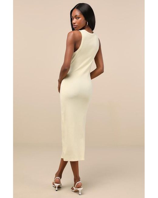Lulus Natural Majorly Trendy Ribbed Bodycon Midi Dress