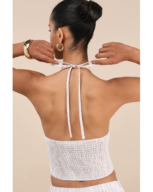 Lulus Brown Anahita Cream And Striped Halter Top