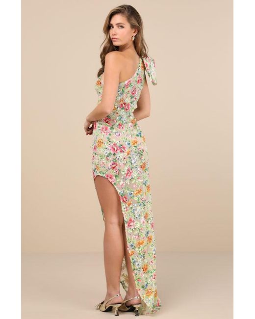 Elliatt Natural Starla Hilo Multi Sequin One-Shoulder Maxi Dress