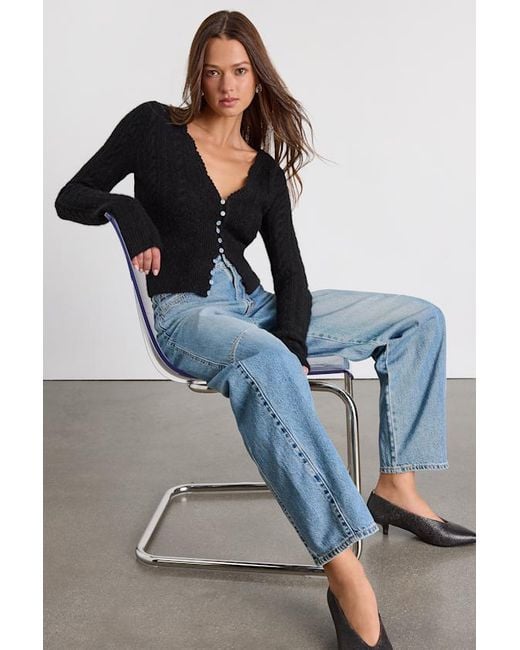 Lulus Black Callisto Cable Knit Button-Front Cardigan