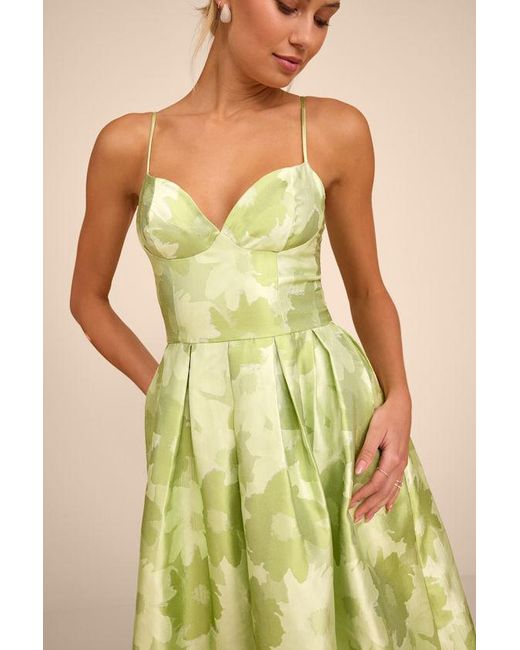 Lulus Women's Yellow Vivinna Lime Floral Jacquard Pleated Midi Dress -  coffeafoods.com