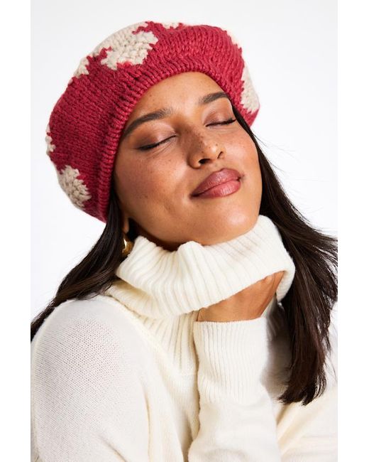 Lulus Red Charis Leaf Knitted Beret