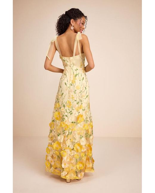 Lulus Yellow Thriving Poise 3D Floral Embroidered Tie-Strap Maxi Dress