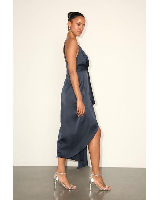 Lulus Blue Caught Feelings Satin Ruffled Midi Dress