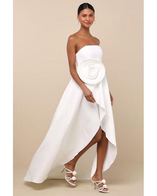 Elliatt White Emiliana 3D Rosette Strapless High-Low Maxi Dress
