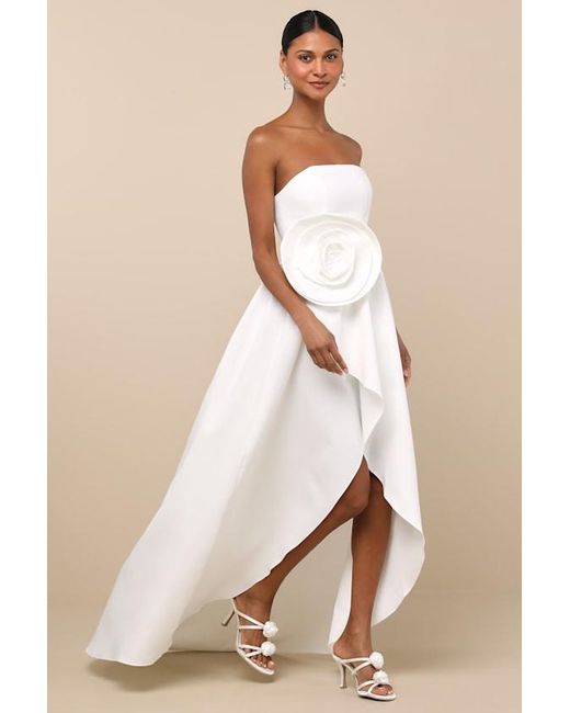 Elliatt White Emiliana 3D Rosette Strapless High-Low Maxi Dress