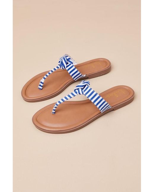 Lulus Blue Roderick Striped Thong Sandals