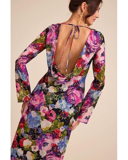 Lulus Natural Merrit Multi Cowl Back Long Sleeve Maxi Dress
