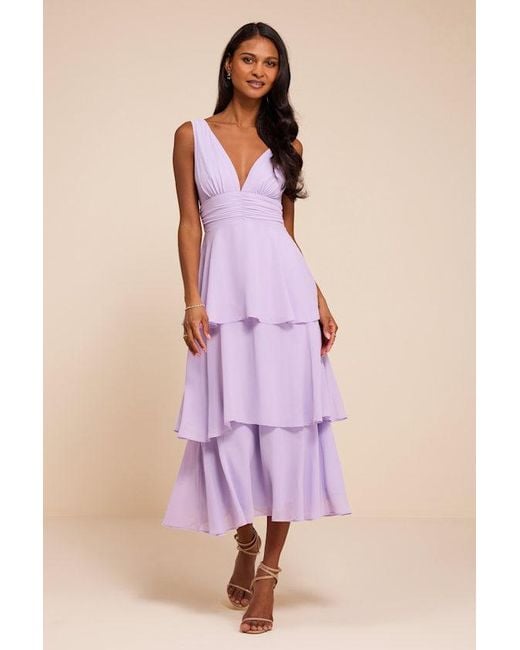Lulus Purple Celebration Time Sleeveless Tiered Midi Dress