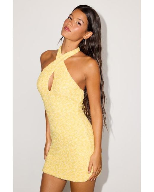 Lulus Yellow Terra Sequin Halter Mini Dress