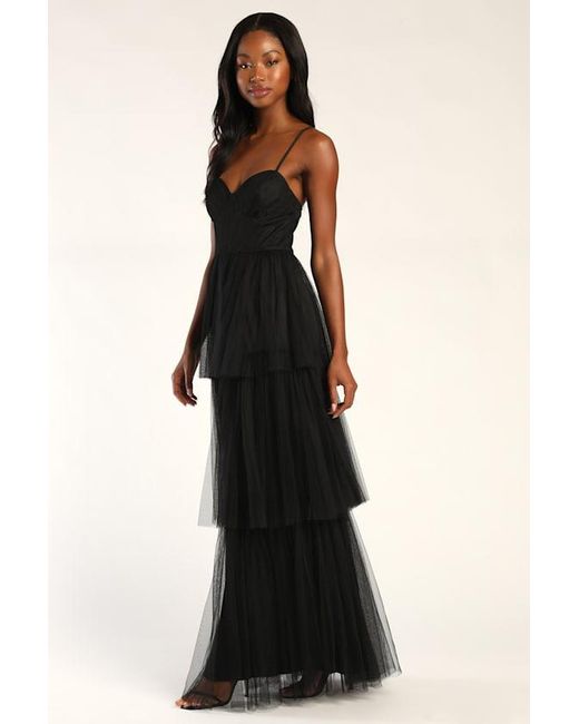 Lulus Black Tulle-Y Amazing Tulle Sleeveless Bustier Maxi Dress