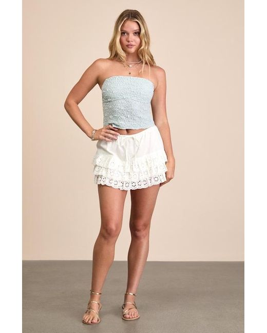 Lulus Blue Bellona Jacquard Knit Strapless Crop Top