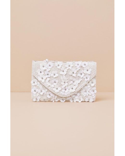 Lulus Blue Vinka Beaded Floral Sequin Rhinestone Clutch