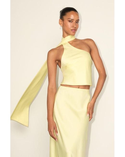 Lulus Yellow Marabella Satin One-Shoulder Sash Top