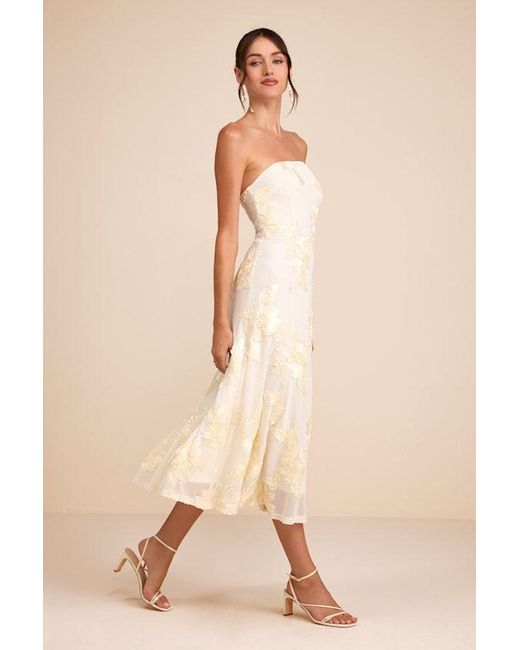 Lulus Natural Taden Mesh Floral Applique Midi Dress