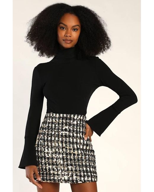 Lulus Black Bubbly Vibe And Sequin Boucle Mini Skirt