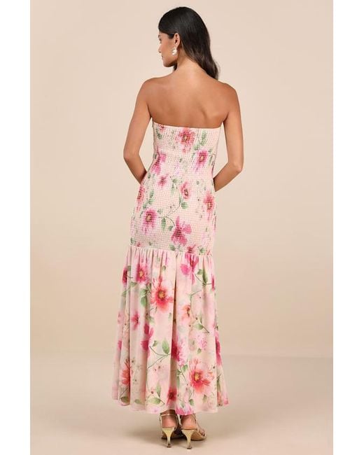 Lulus Pink Balbina Floral Smocked Drop Waist Maxi Dress