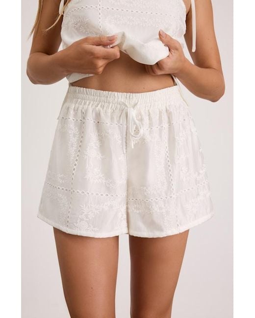 Lulus White Misa Embroidered Drawstring Shorts