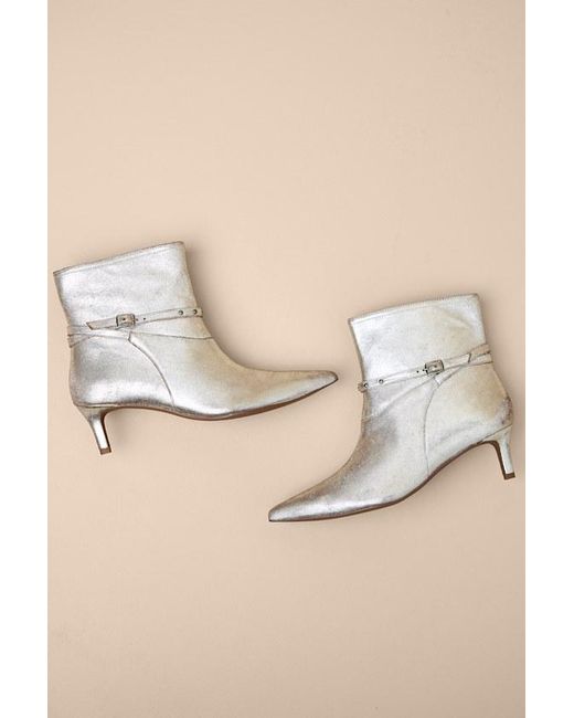 Seychelles Natural Milan Pewter Distressed Suede Leather Kitten Heel Ankle Boots