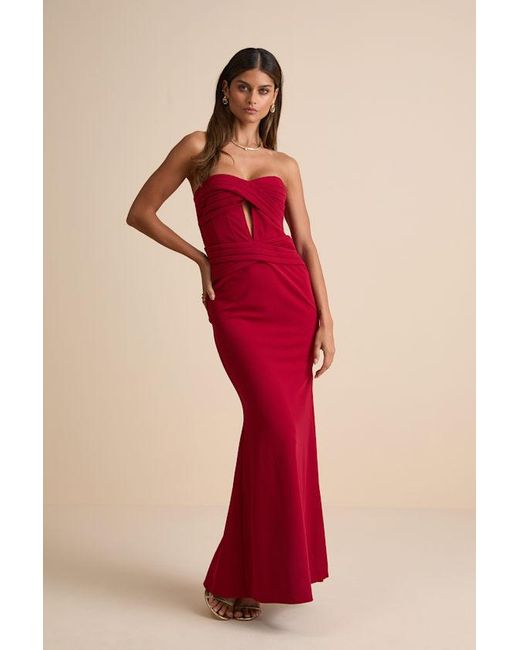 Lulus Red Elegant Finesse Pleated Cutout Maxi Dress