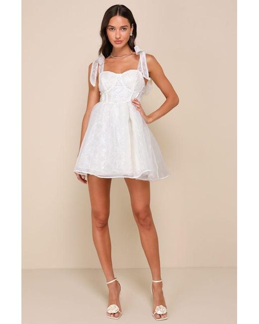 Lulus Natural Iconic Bliss Cream Sequin Textured Bustier Tie-Strap Mini Dress