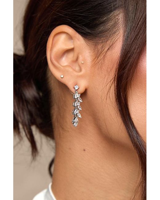 Lulus Black Bristol Rhinestone Leaf Drop Earrings