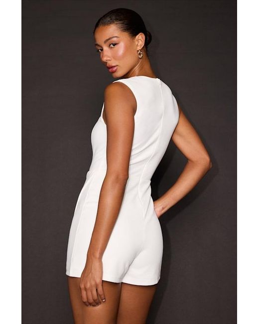 Lulus White Enticing Endeavors Square Neck Sleeveless Skort Romper